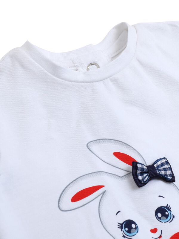 Girls White & Red Printed T-Shirt with Short Pants image number 5
